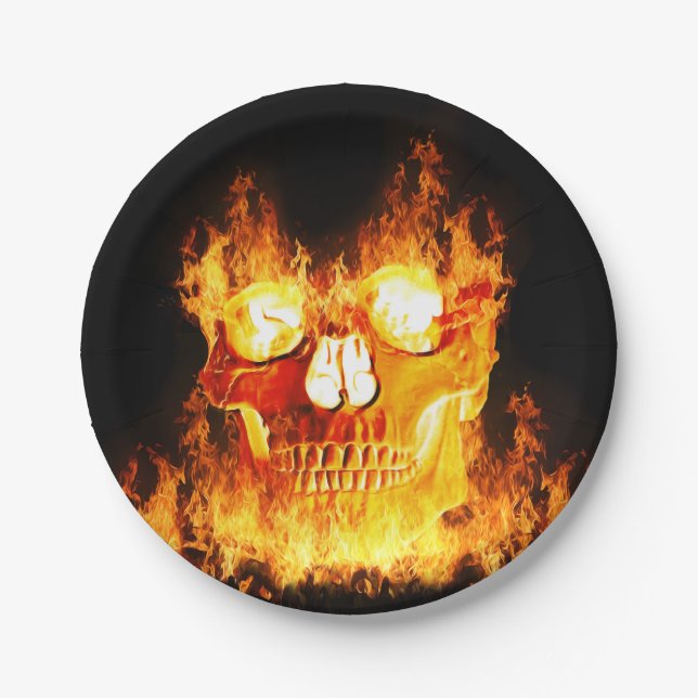 Prato De Papel Halloween Flaming Skull (Frente)