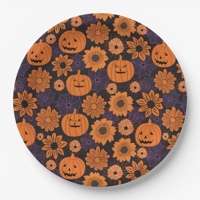 Prato De Papel Halloween Floral (Frente)