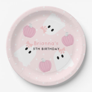 Prato De Papel Halloween Ghost GIrl & Pumpkin Birthday Pink