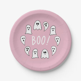 Prato De Papel Halloween Ghosts Boo Pink