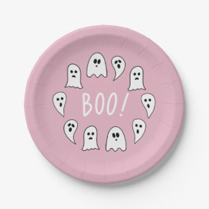 Prato De Papel Halloween Ghosts Boo Pink