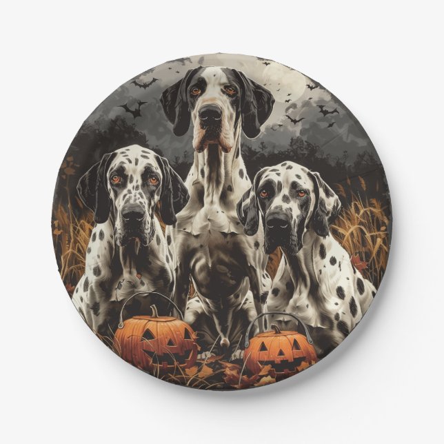 Prato De Papel Halloween - Grande Dane Dogs Jack O Lantern (Frente)