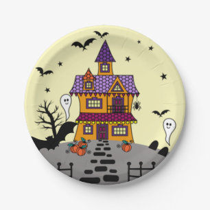 Prato De Papel Halloween Hauneen Casa Negra Bat Lua Cheia Fantasm