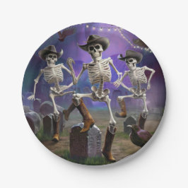 Prato De Papel Halloween Hoedown, Line Dancing Skeletons