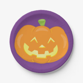 Prato De Papel Halloween Jack O'Lanterna Pumpkin Roxo Laranja