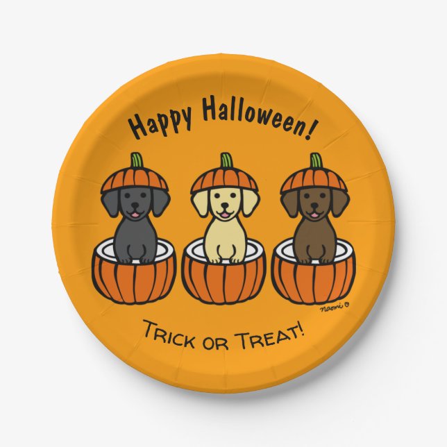 Prato De Papel Halloween Labrador Puppies e Pumpkins (Frente)
