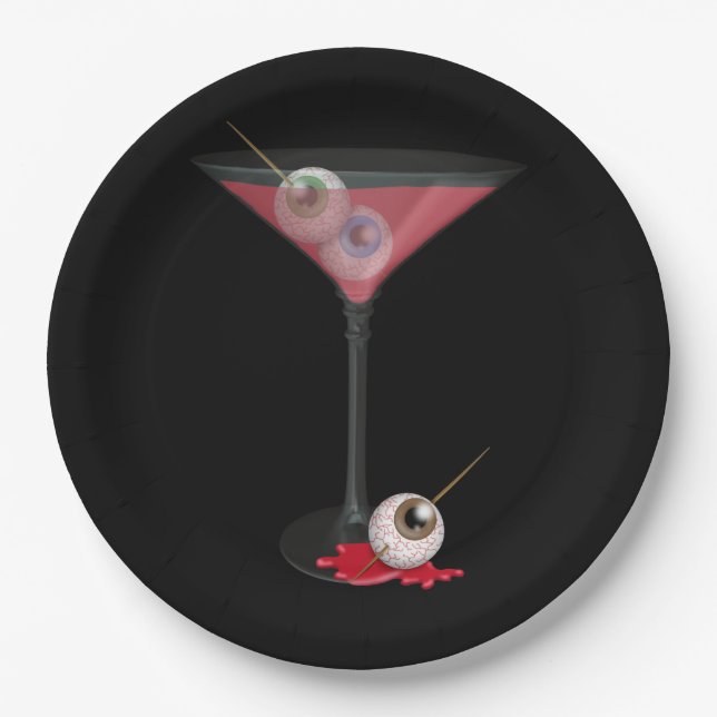 Prato De Papel Halloween Martini Com Eyeball (Frente)