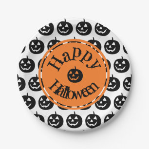 Prato De Papel Halloween Modern Pumpkin Design