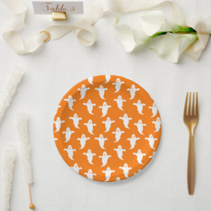 Prato De Papel Halloween moderno, simples, laranja e fantasmas br