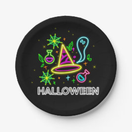 Prato De Papel Halloween Neon Olha O Ghost Web Party 7"