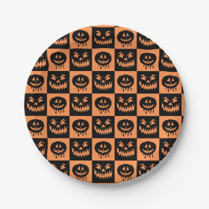 Prato De Papel Halloween Pumpkin Face Ghost Spooky Patterno