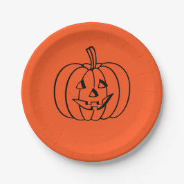 Prato De Papel Halloween Pumpkin Orange Jack-o-Lanterna