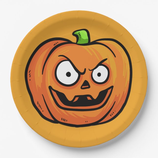 Prato De Papel Halloween Pumpkins em placas de papel 3 (Frente)