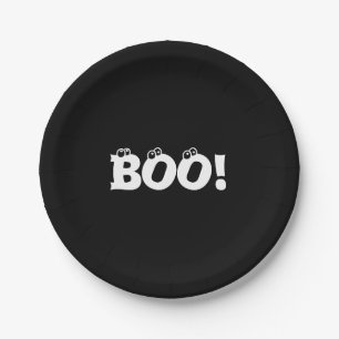 Prato De Papel Halloween Scary Boo! glóbulos brancos negros