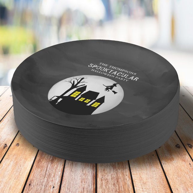 Prato De Papel Halloween Spooktacular Spooky, Bruxa de Casa Assom (Spooky witch Halloween Paper Plates. )