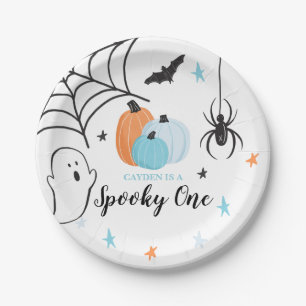 Prato De Papel Halloween Spooky One Birthday Blue Pumpkins