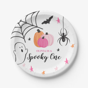 Prato De Papel Halloween Spooky One Birthday rosa Pumpkins