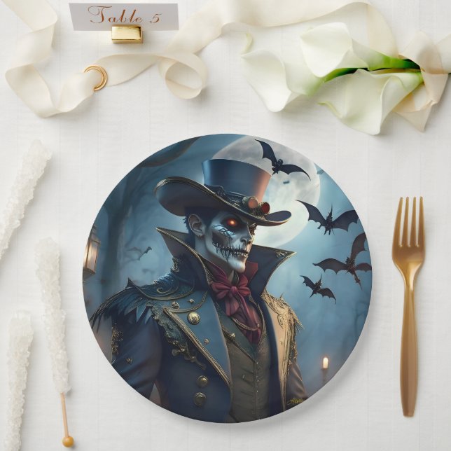 Prato De Papel Halloween Steampunk Southern Gentleman Zombie (Casamento)