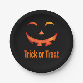 Prato De Papel Halloween Trick or Treat Pumpkin Face