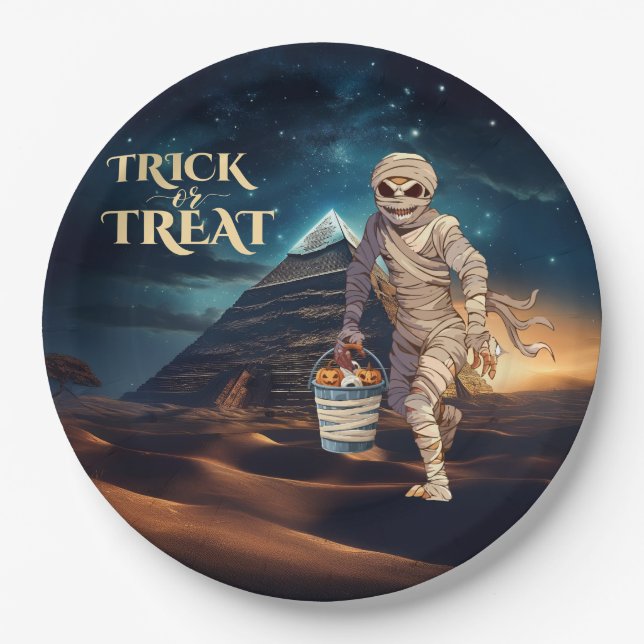 Prato De Papel Halloween Trick Treat Mummy (Frente)