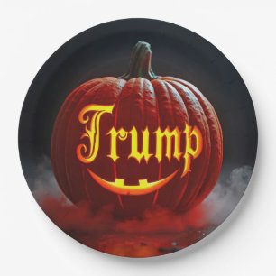 Prato De Papel Halloween Trump Jack-o-lanterna em Mist