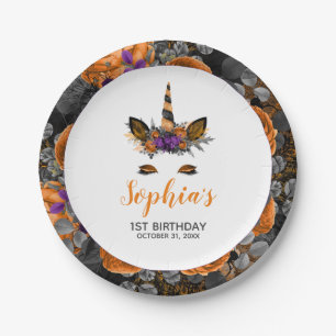 Prato De Papel Halloween Unicorn Orange Black Festa de aniversári