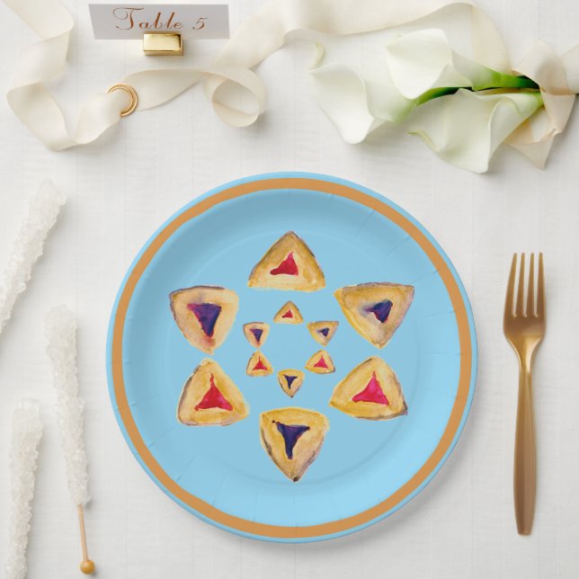 Prato De Papel Hamantaschen Star Paper Plate for Purim (Casamento)