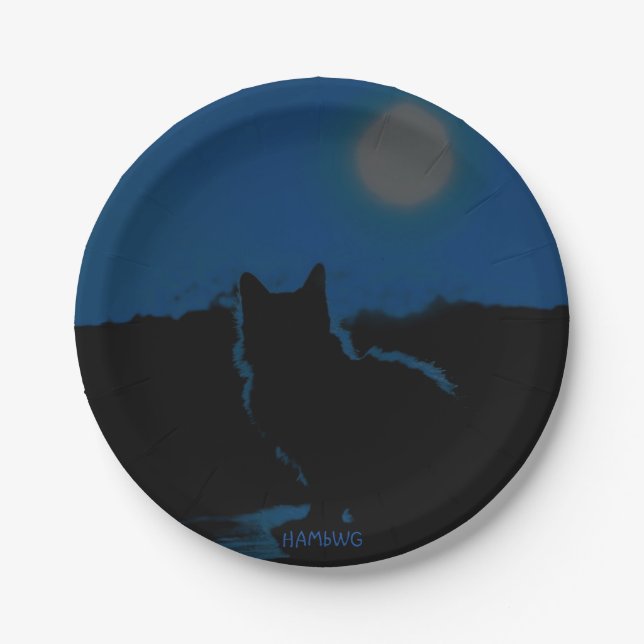 Prato De Papel HAMbWG - Placa de Papel - Gato Azul e Lua (Frente)