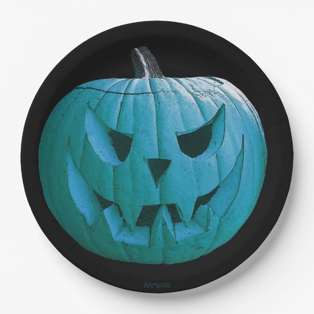 Prato De Papel HAMbWG - Placa de Papel - Pumpkin Teal do Hallowee (Frente)