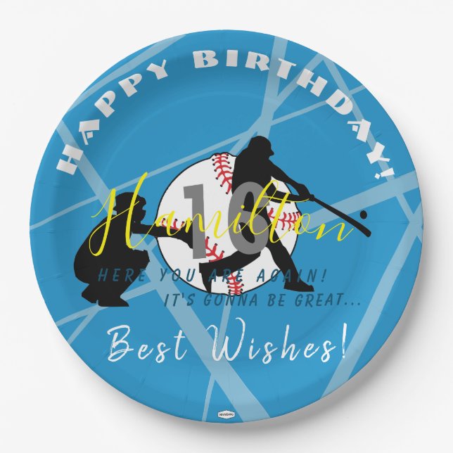 Prato De Papel HAMbyWG de Placa de Papel Tema do Baseball (Frente)