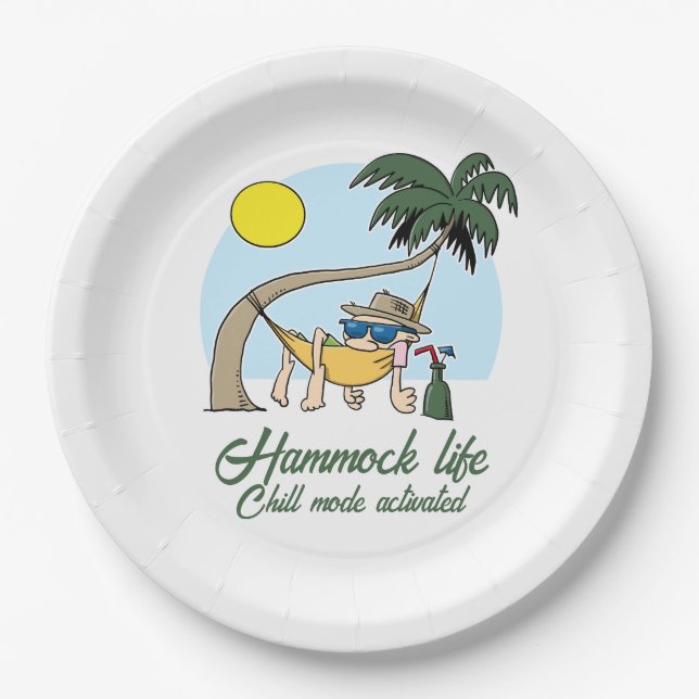 Prato De Papel Hammock Life Chill Mode Ativado Cartoon Engraçado (Frente)