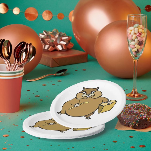 Prato De Papel Hamster de Desenho Animado Marrom com Queijo (Criador carregado)