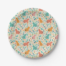 Prato De Papel Hand Drawn Floral Capybara Paper Plates