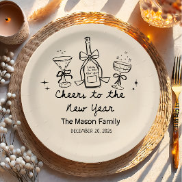 Prato De Papel Hand Drawn New Year's Eve Party Paper Plates 