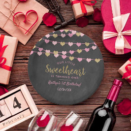 Prato De Papel Hang Love Hearts Little Sweetheart Aniversário