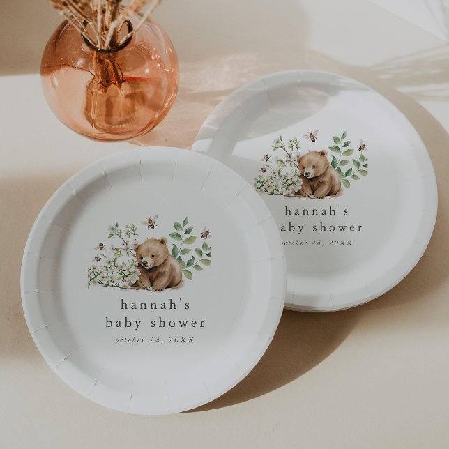 Prato De Papel HANNAH Boho Summer Bear Woodland Chá de fraldas (HANNAH Boho Summer Bear Bee Woodland Baby Shower Paper Plates)