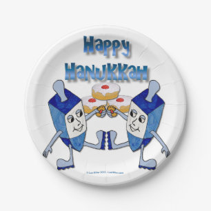 Prato De Papel Hanukkah Dancing Dreidels e Jelly Doughnut