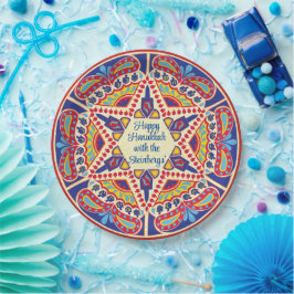Prato De Papel Hanukkah Dreidel Design