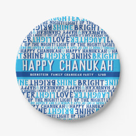 Prato De Papel HANUKKAH Fases de Amor Raios Leves FunkyType Azul