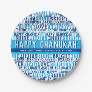 Prato De Papel HANUKKAH Fases de Amor Raios Leves FunkyType Azul