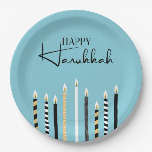 Prato De Papel Hanukkah feliz moderno Candles as placas de papel