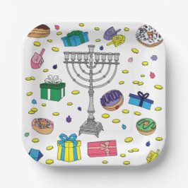 Prato De Papel Hanukkah Pattern White