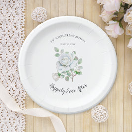 Prato De Papel Happily Ever After White Rose Wedding Paper Plates
