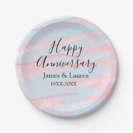 Prato De Papel Happy anniversary wedding name date year pastel