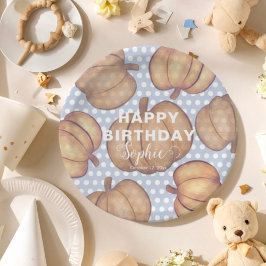Prato De Papel Happy Birthday Blue & Orange Pumpkin Party 
