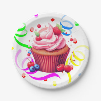 Prato De Papel Happy Birthday Paper Plates Confetti Cupcake