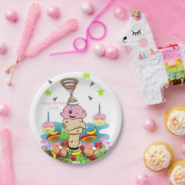 Prato De Papel Happy Birthday Paper Plates Pink Cupcake (Festa)