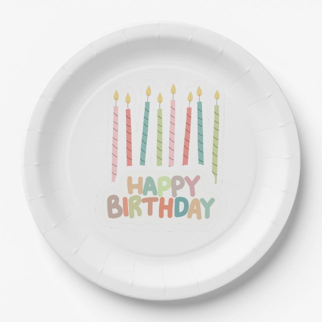 Prato De Papel Happy Birthday with Candles on Paper Plates (Frente)