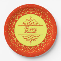 Happy Diwali Orange Cream Mandala Modern 9"