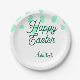 Prato De Papel Happy Easter green eggs pastel name date simple 